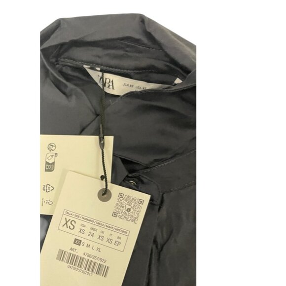 Zara Womens Button Up Shirt Top XS Dark Grey Rhinestone Jewel 4786/257/922 NWT - Picture 6 of 16